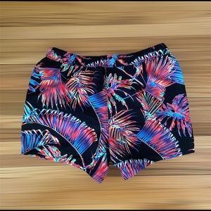 NEW ASOS DESIGN Swim Shorts In Neon Palm Print Short Length